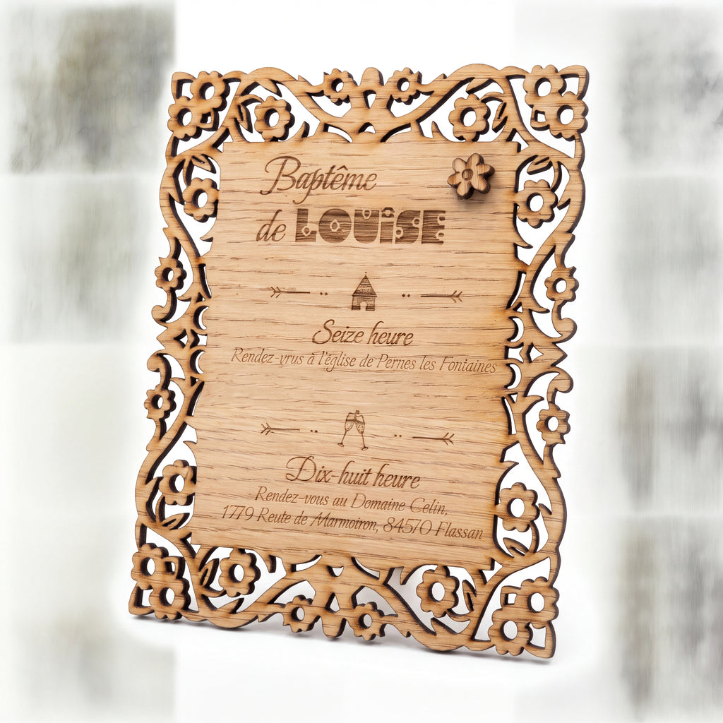 Faire-part en bois personnalisé | Baptême, Mariage, Naissance | Gravure laser