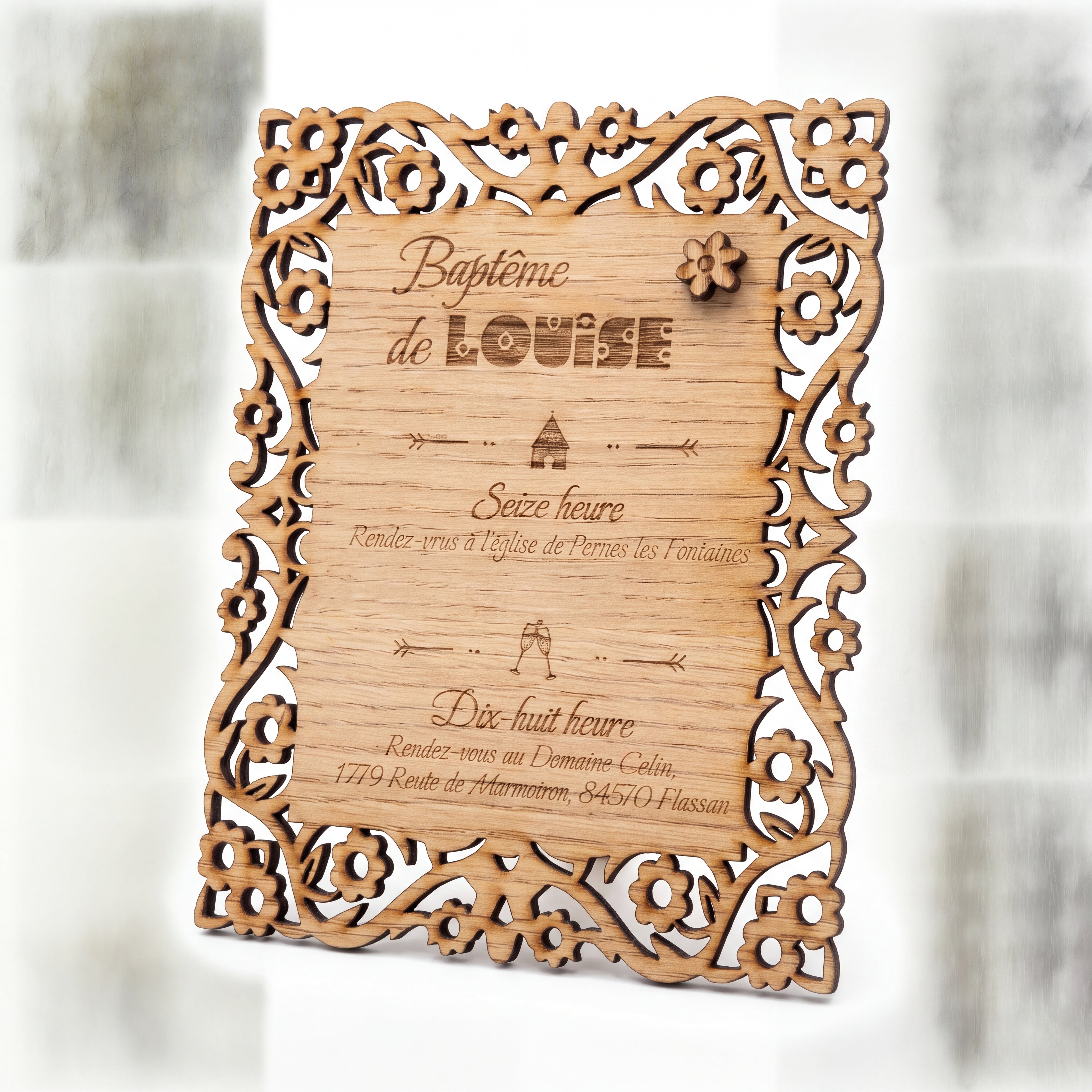 Faire-part en bois personnalisé | Baptême, Mariage, Naissance | Gravure laser