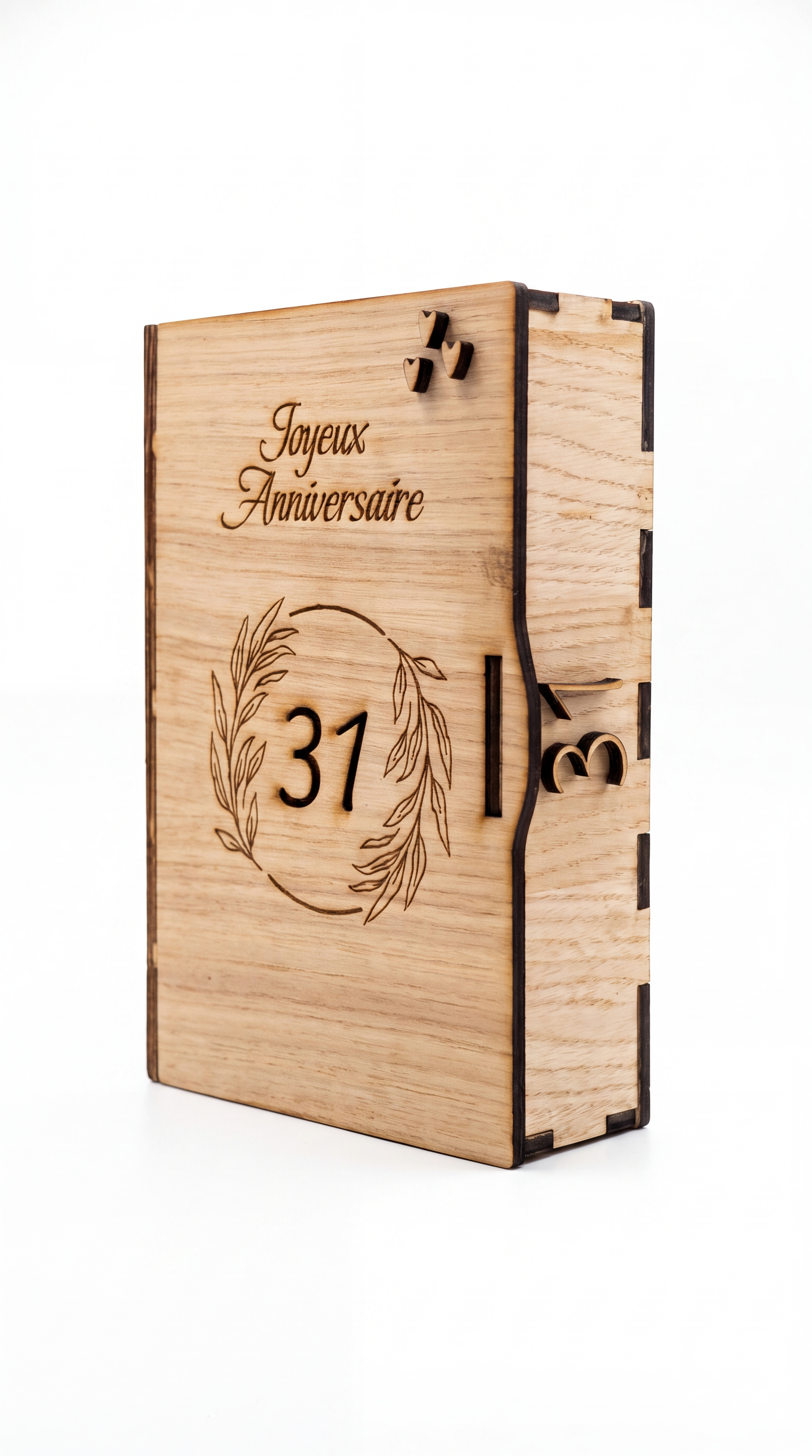 Boîte cadeau en bois personnalisée – Livre gravé avec photo et message