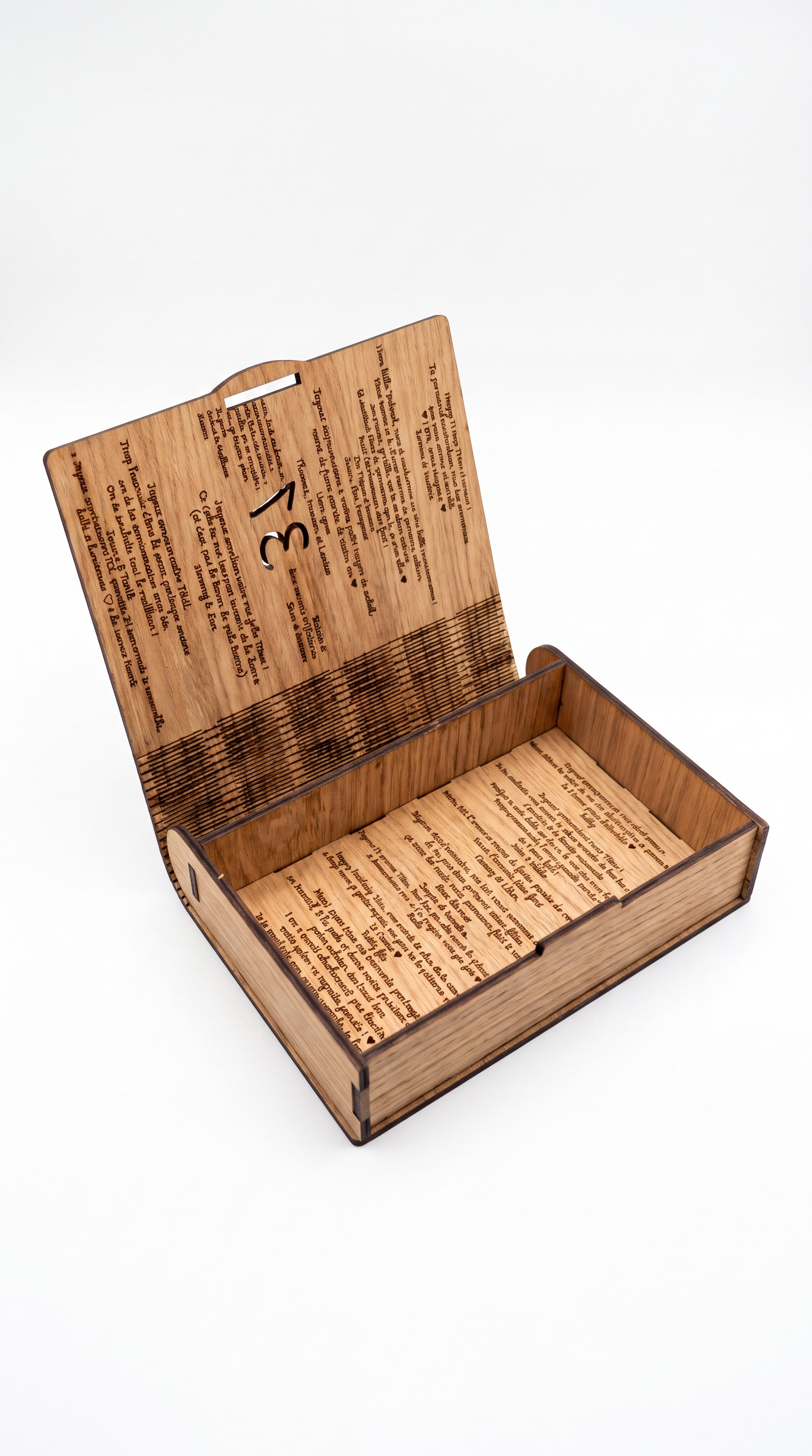 Boîte cadeau en bois personnalisée – Livre gravé avec photo et message