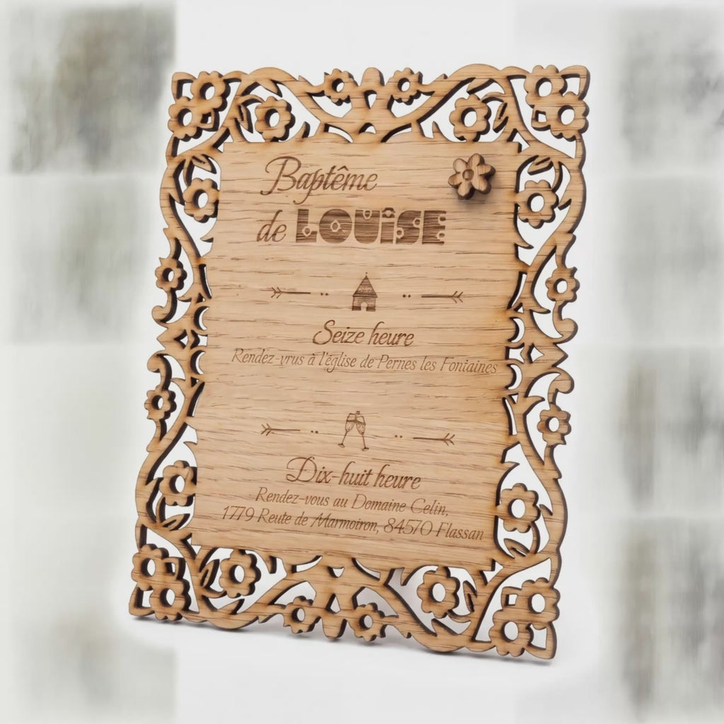 Faire-part en bois personnalisé | Baptême, Mariage, Naissance | Gravure laser