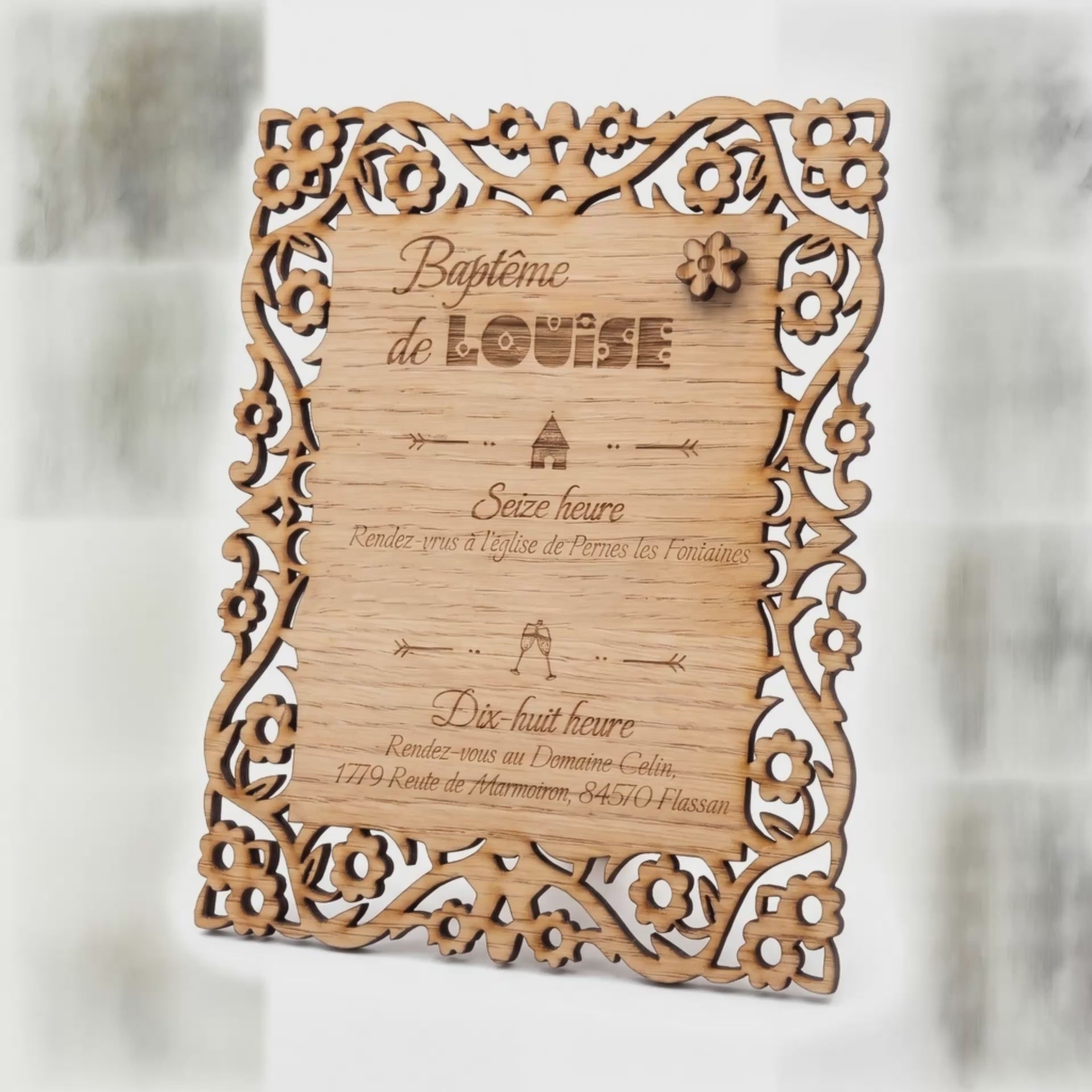 Faire-part en bois personnalisé | Baptême, Mariage, Naissance | Gravure laser